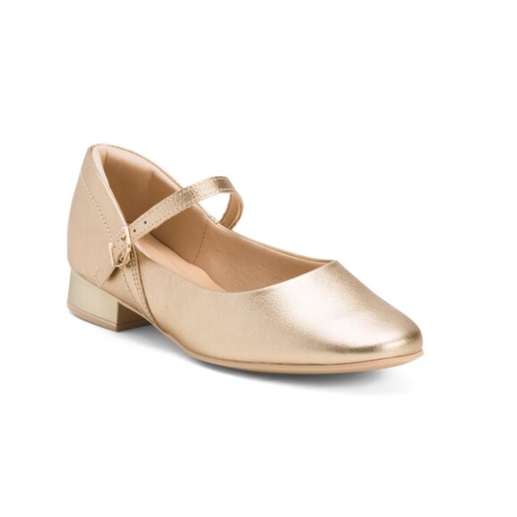 COMFORTFLEX Gold Made In Brazil Leather Comfort Mary Jane Flats - Picture 1 of 2